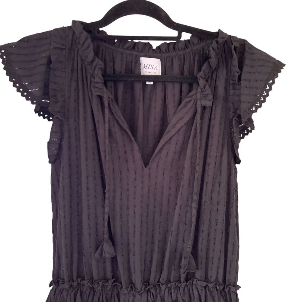 MISA Los Angeles "Lilian" Black Tiered Ruffle Mini Dress SZ M 100% Cotton - Picture 4 of 12